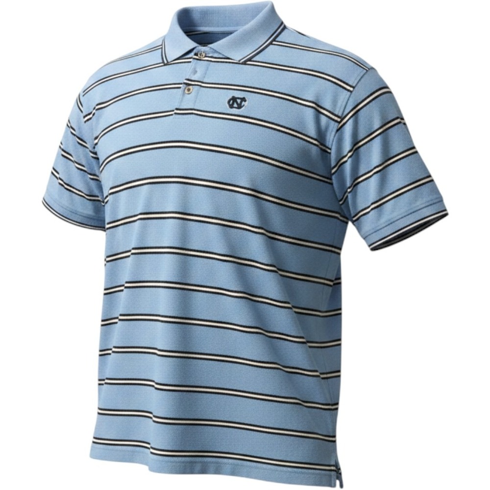 Three Square UNC Tar Heels Polo Shirt Mens XXL Blue Striped Short Sleeve Cotton‎